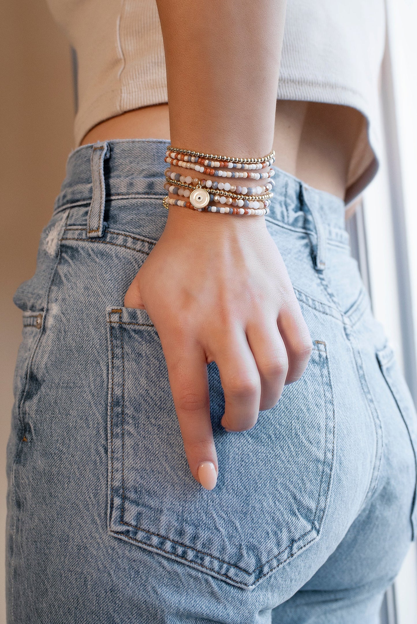 5-strand beaded evil eye bracelet set