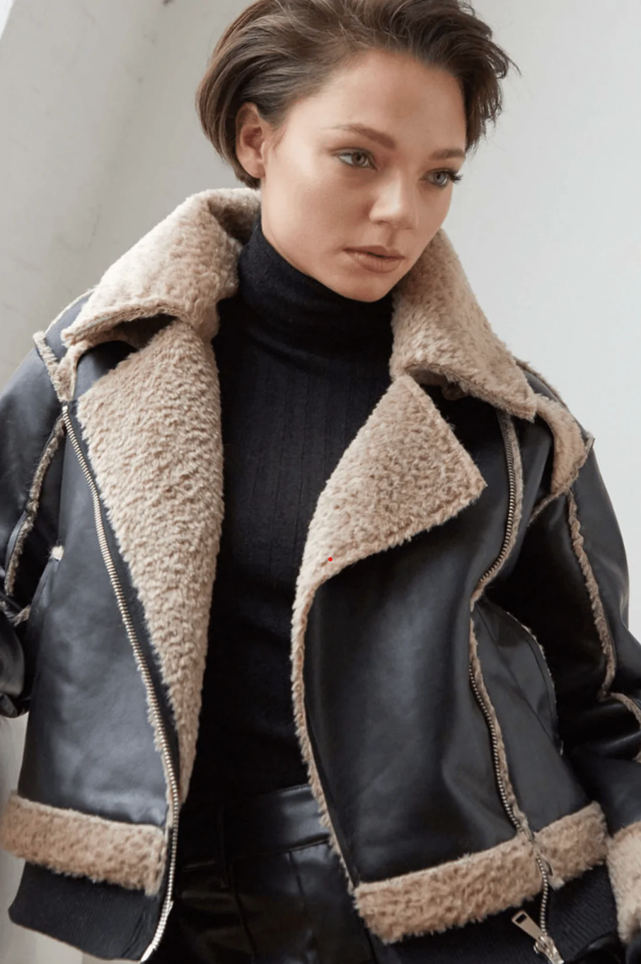 Faux Shearling Moto Jacket by Adroit Atelier