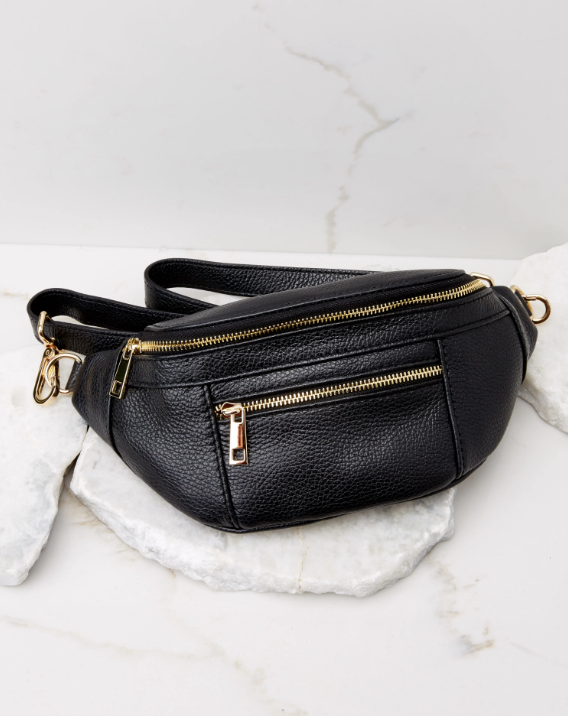 For Travel's Sake Black Leather Fanny Pack