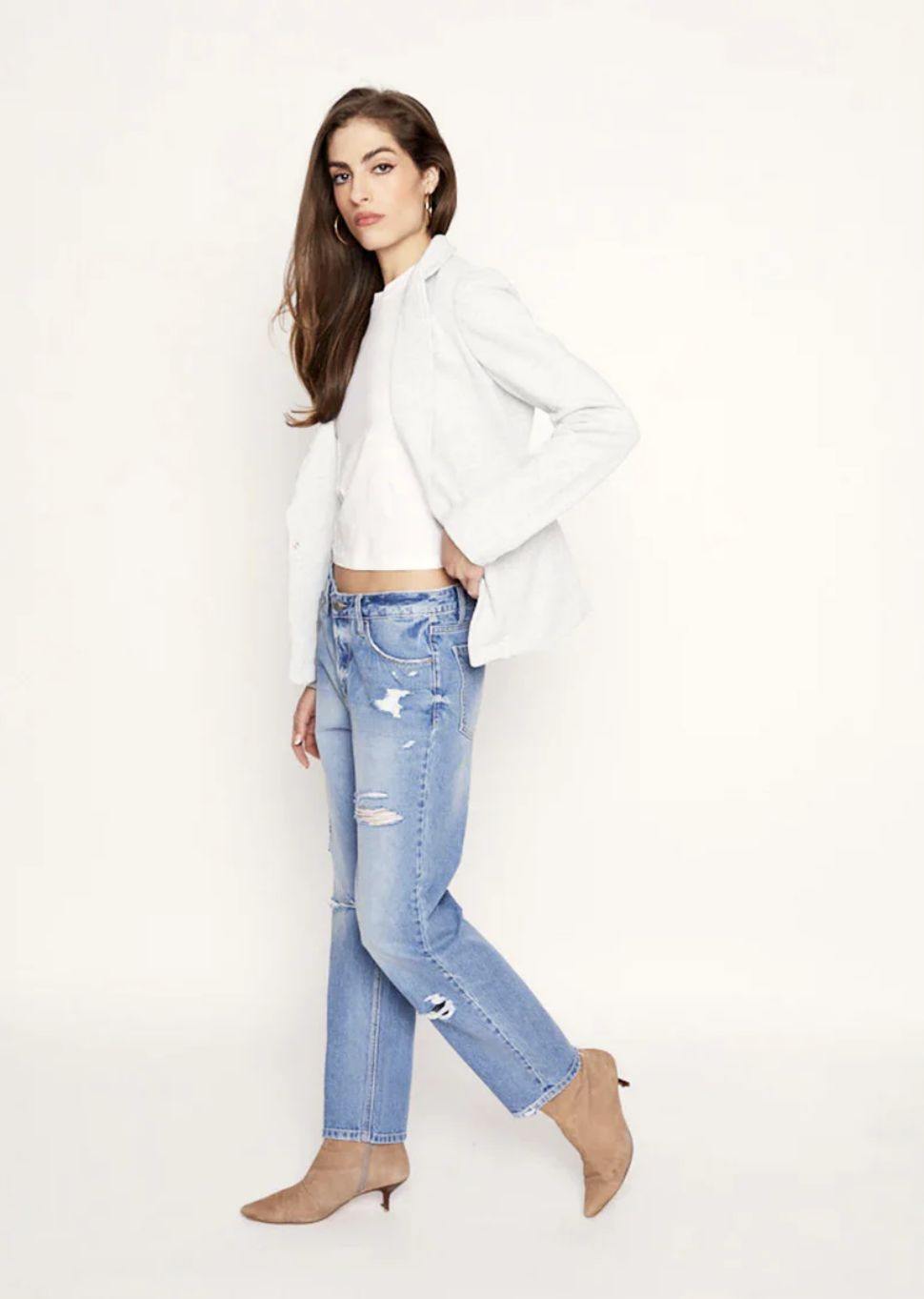 Helen Blazer With Removable Denim Insert- White