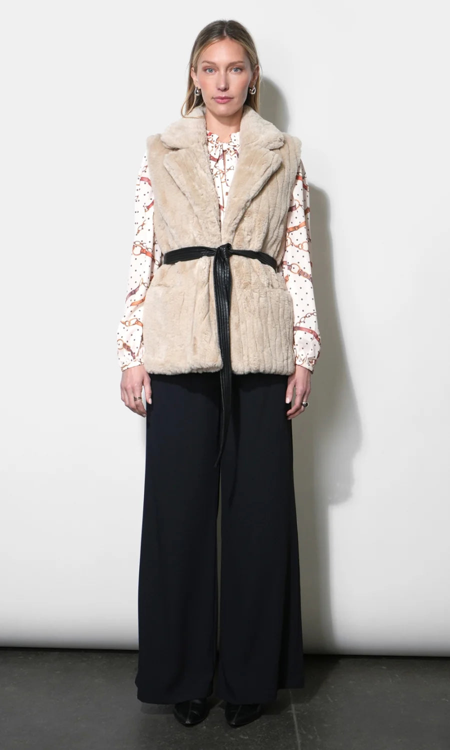Greylin Cosette Faux Fur Vest with Tie