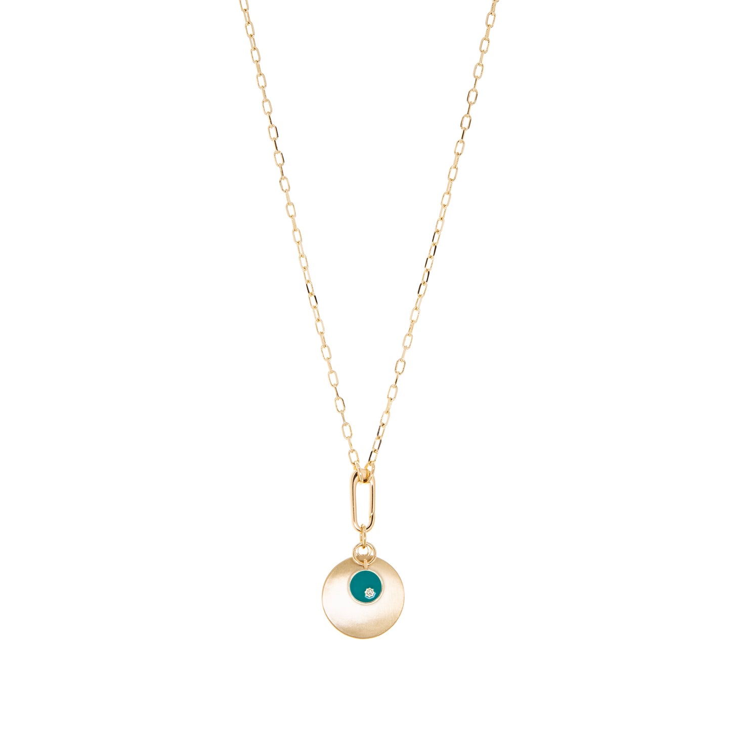 teal double disc pendant necklace