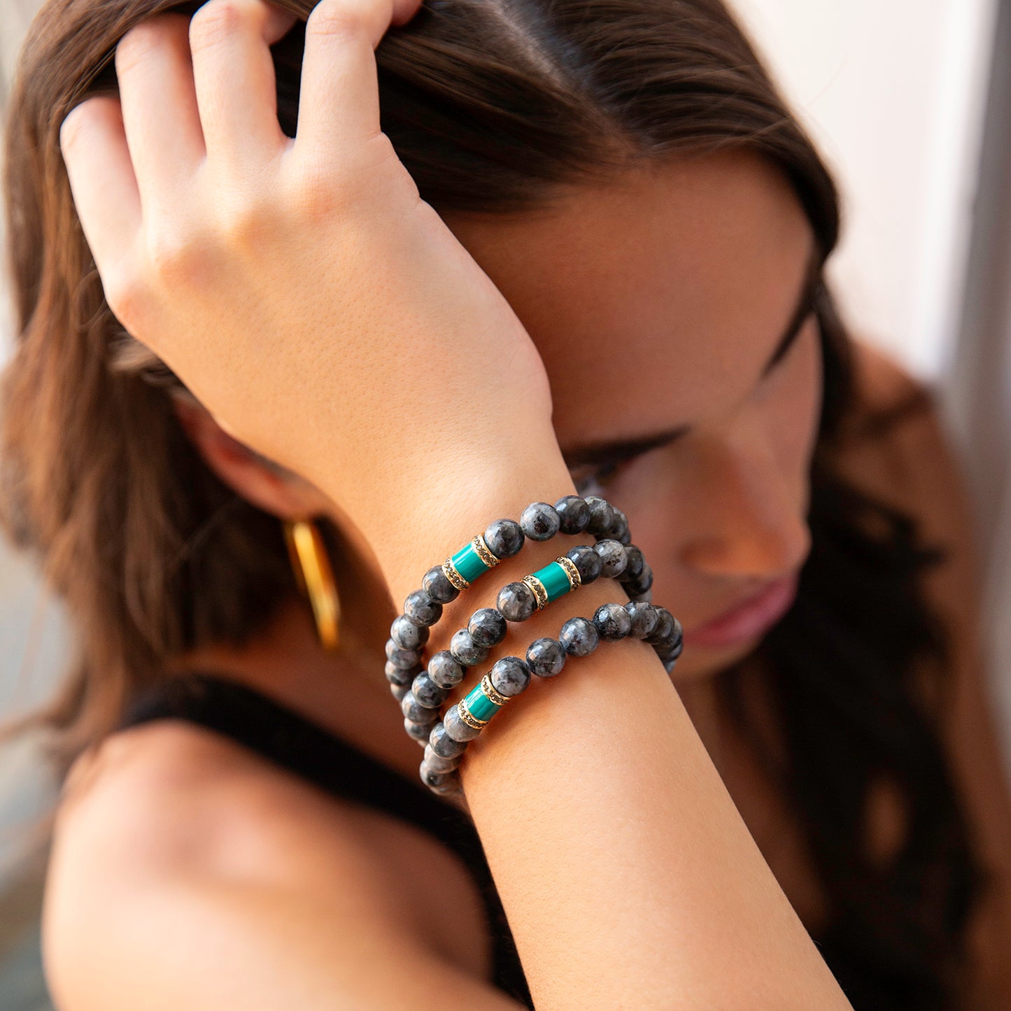 natural stone teal rondelle bracelet