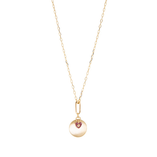 pink enamel heart disc pendant necklace