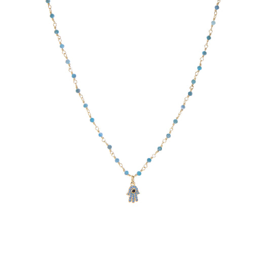 natural stone necklace with hamsa charm