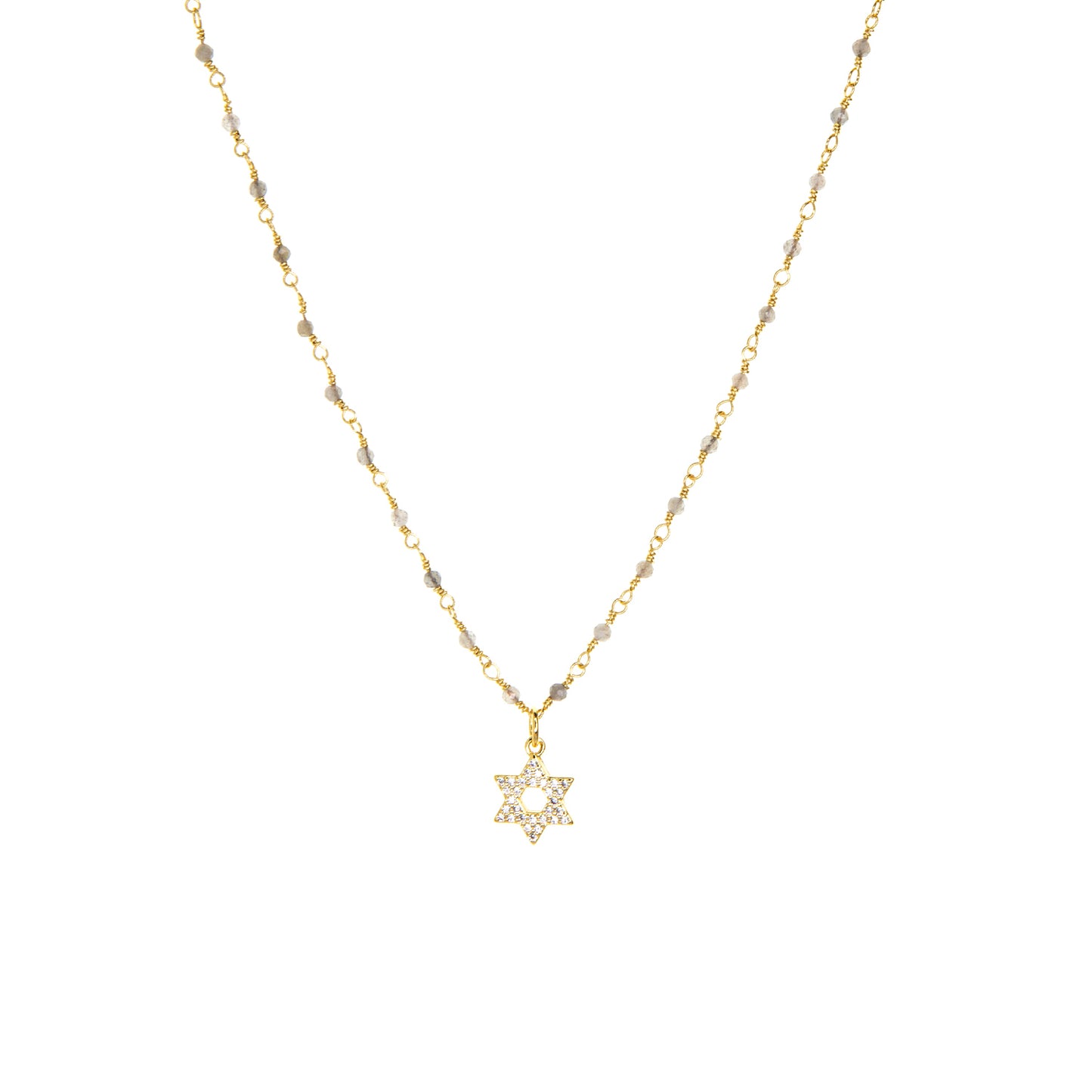 natural stone necklace with cz star of david charm
