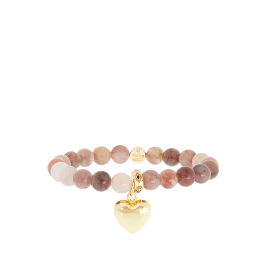 natural stone bracelet with puffed heart charm and pave rondelle