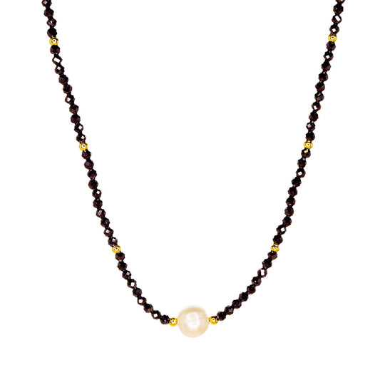 crystal and gold beaded necklace with pearl