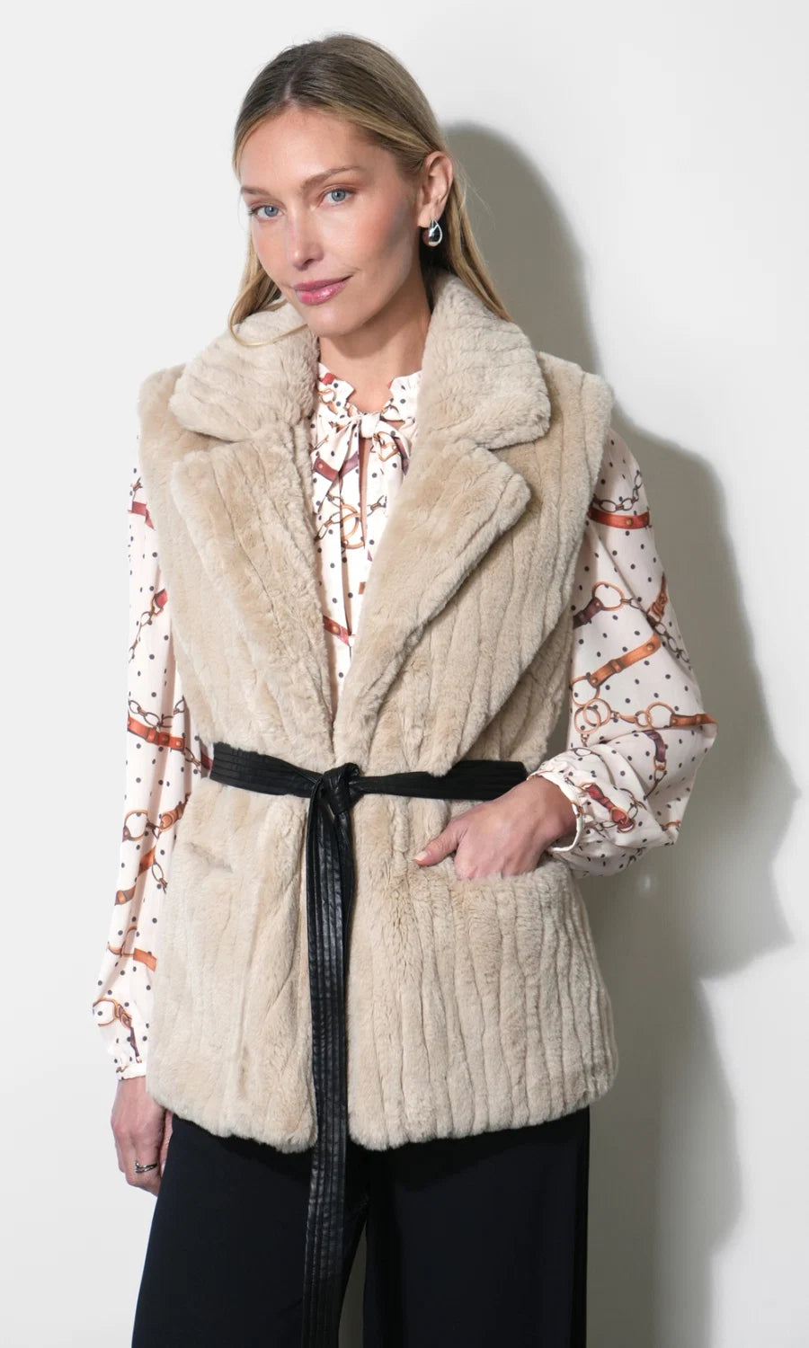 Greylin Cosette Faux Fur Vest with Tie
