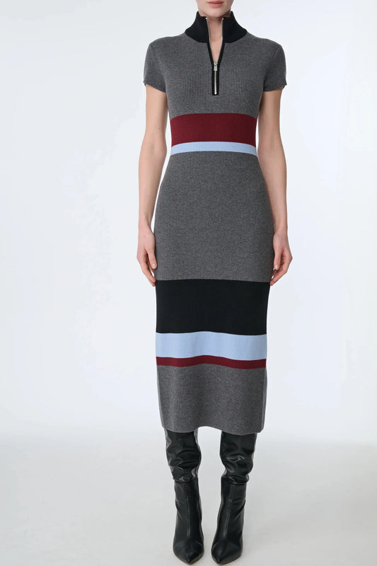 Toccin Dasha Mock Neck Half Zip Midi Dress