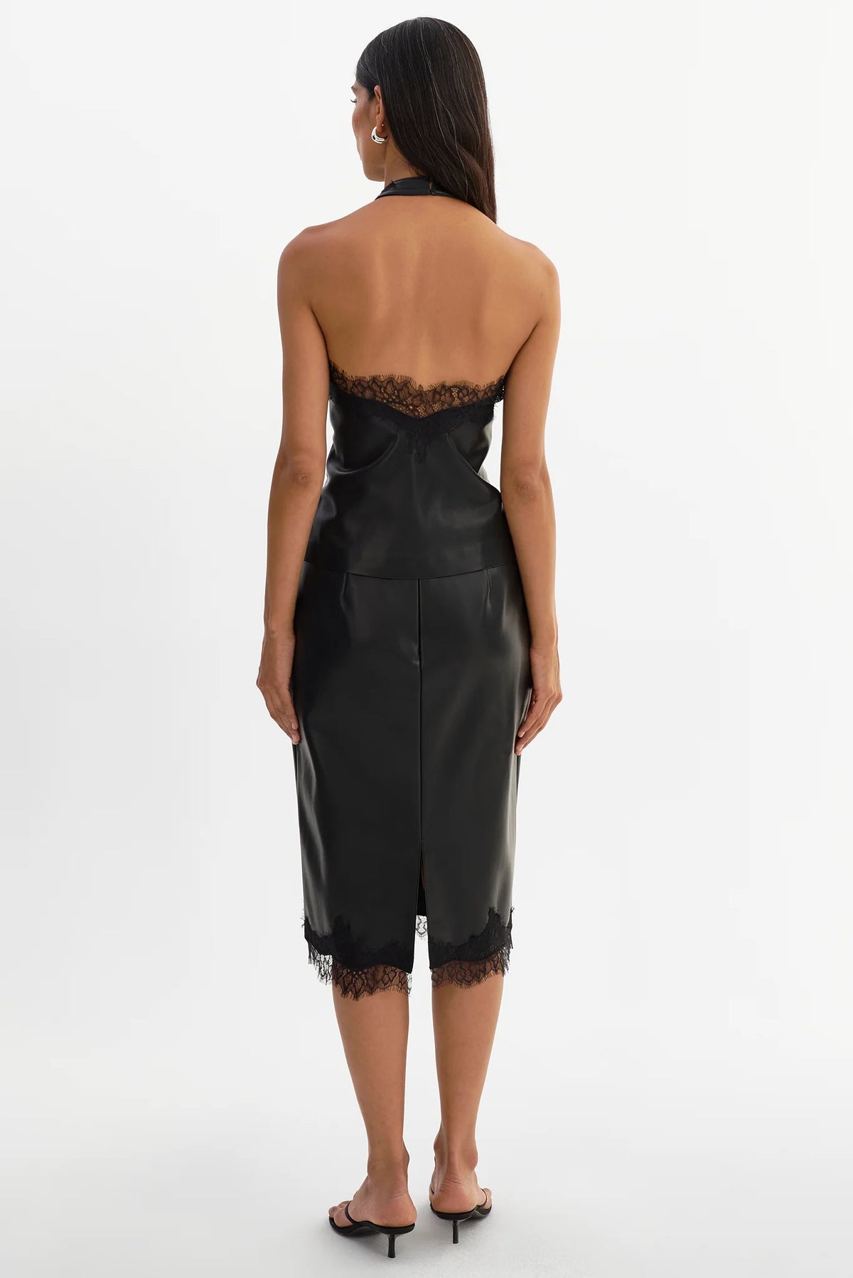La Marque Sonia Lace Trim Faux Leather Skirt