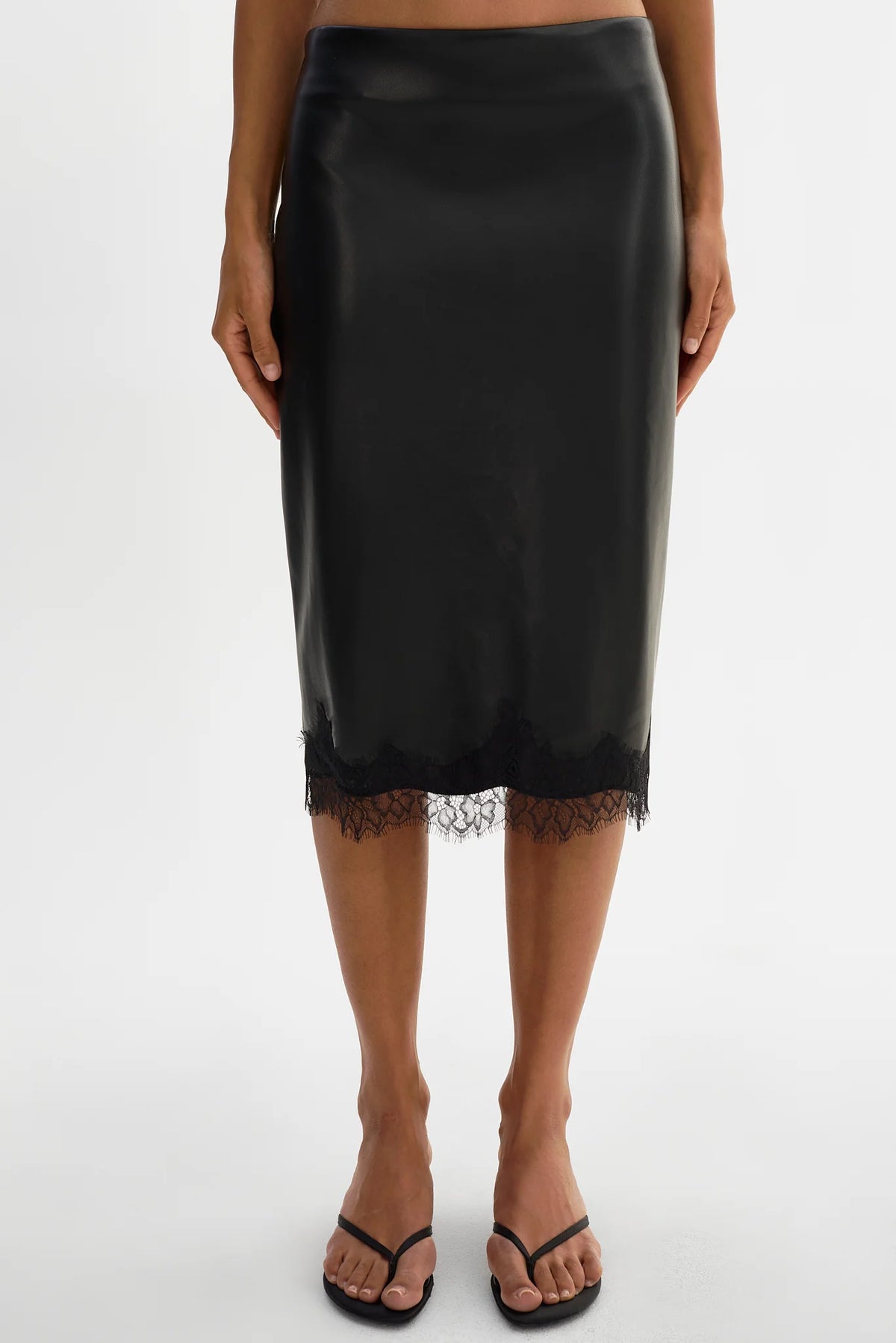 La Marque Sonia Lace Trim Faux Leather Skirt