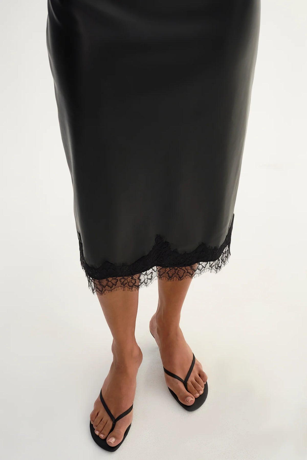 La Marque Sonia Lace Trim Faux Leather Skirt