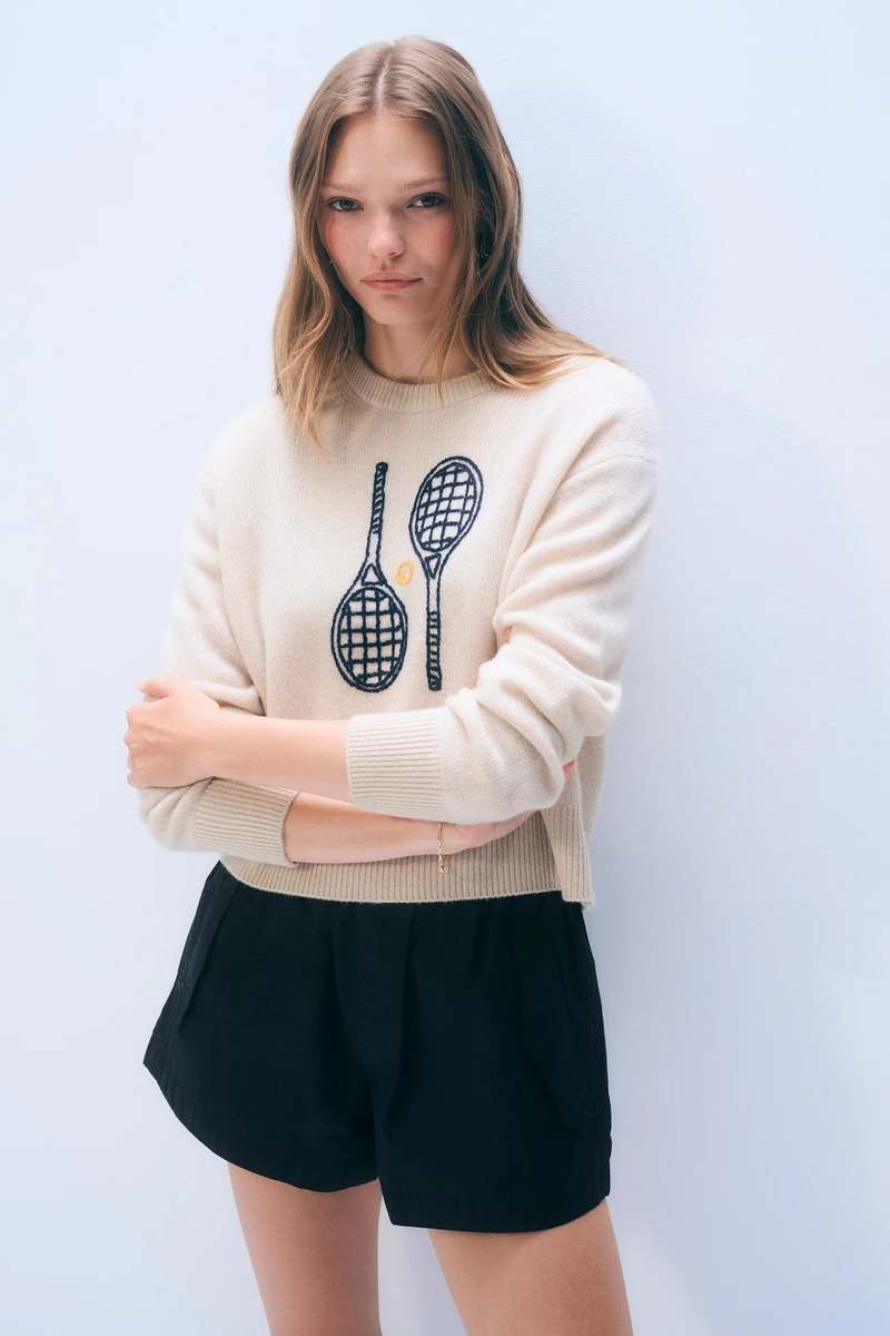 White and Warren Tennis Raquet Sweater