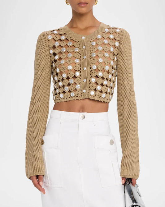 Toccin Open Knit Cropped Cardigan
