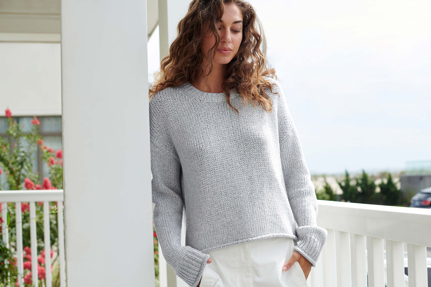 Italian Recycled Cotton Tape Cropped Crewneck - Nickel Heather