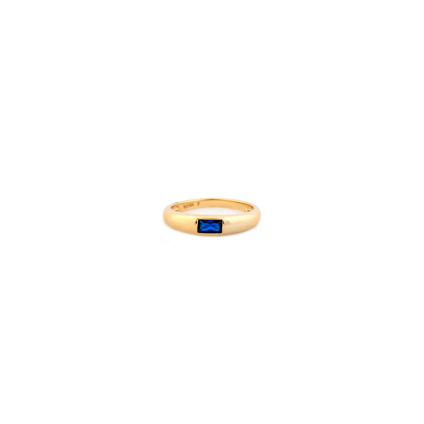 Gold Plated Narrow Dome Ring with Colored Stone Baguette