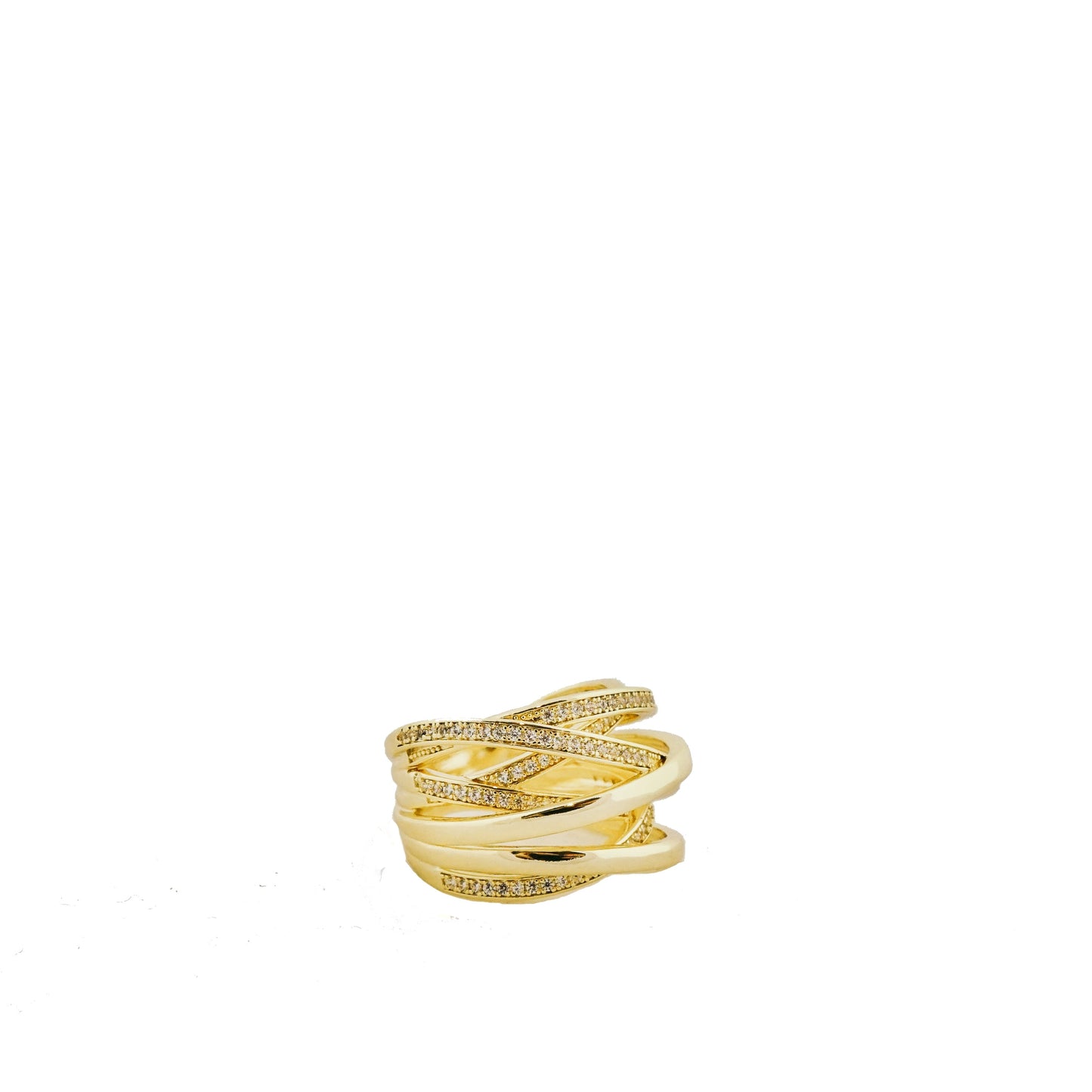 gold plated thin criss cross CZ ring