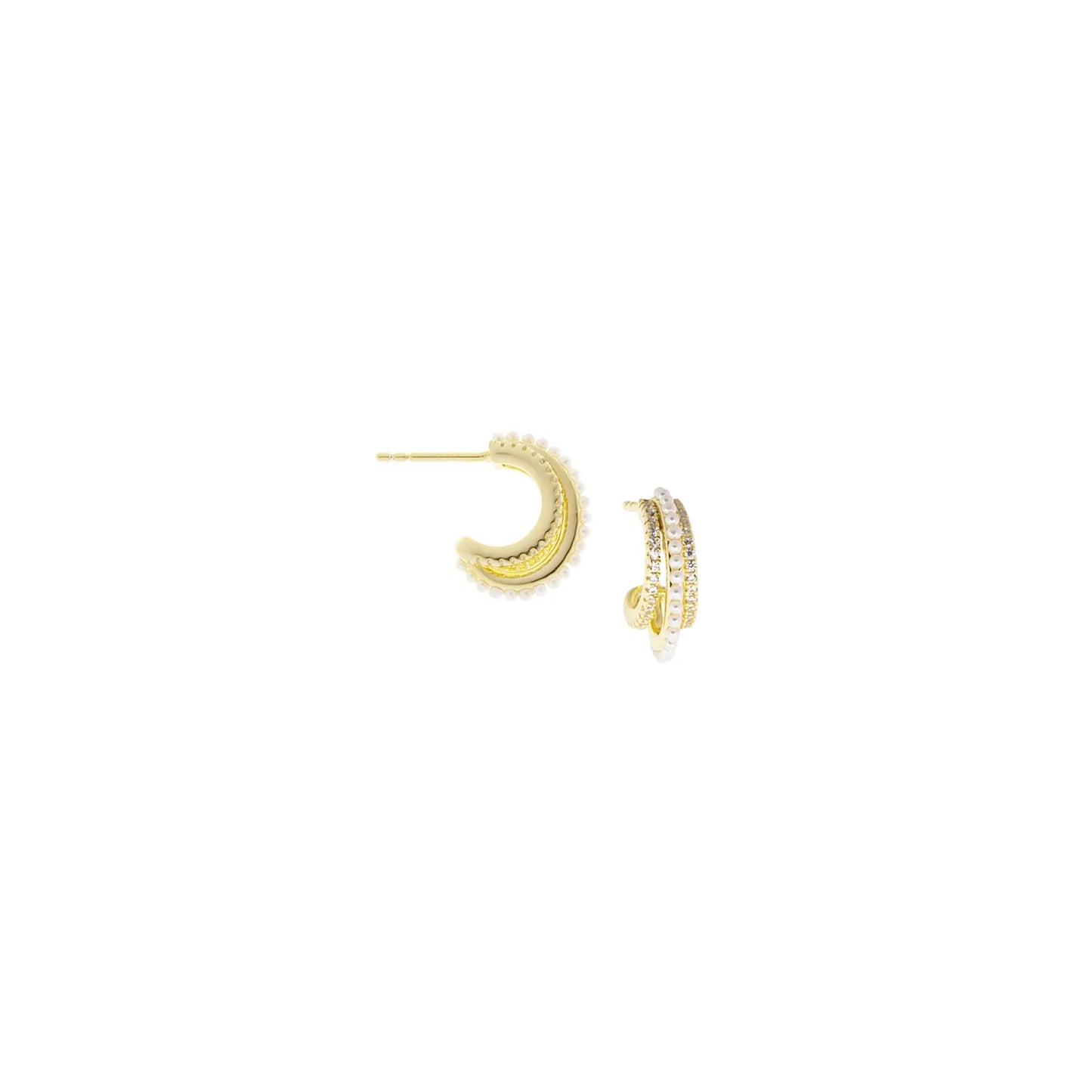 gold plated pearl line post hoop