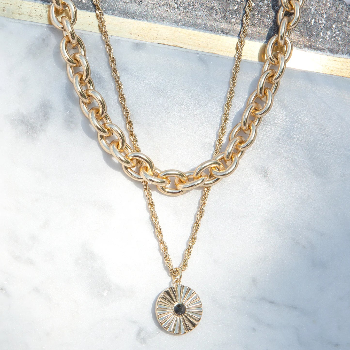 fluted disc rope chain necklace