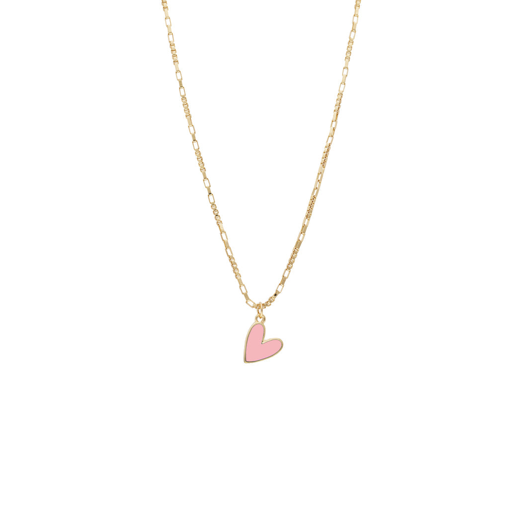 pink box chain enamel heart necklace