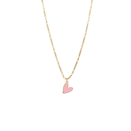 pink box chain enamel heart necklace