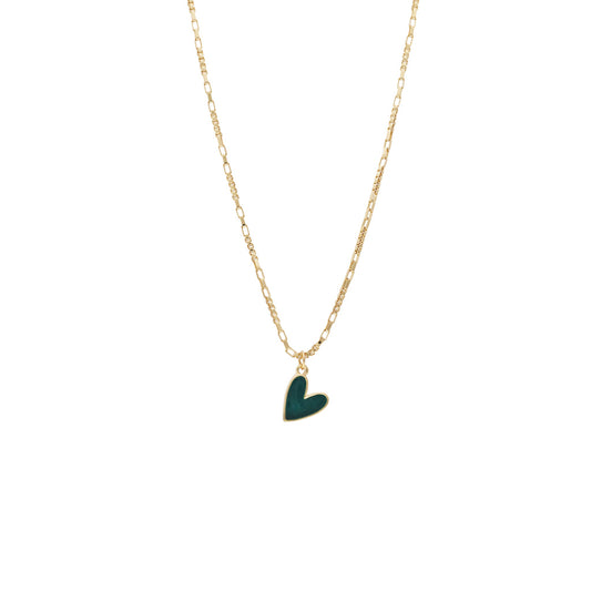 teal box chain enamel heart necklace