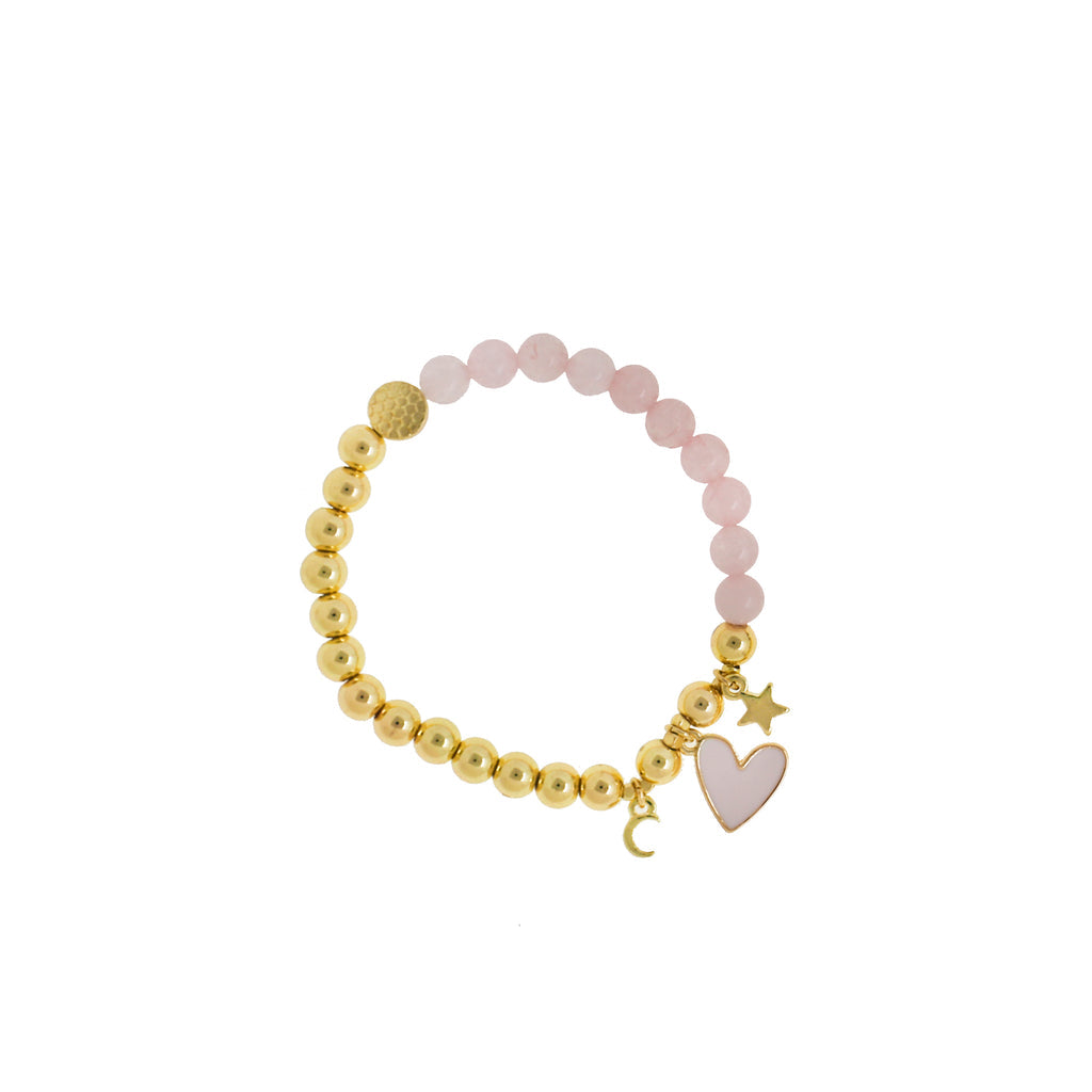 rose enamel heart charm beaded bracelet