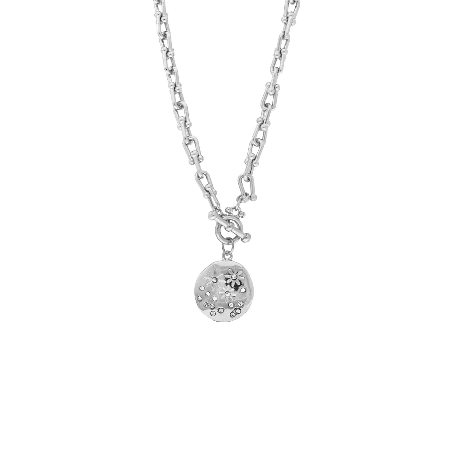 hardware toggle link necklace with pave burst pendant